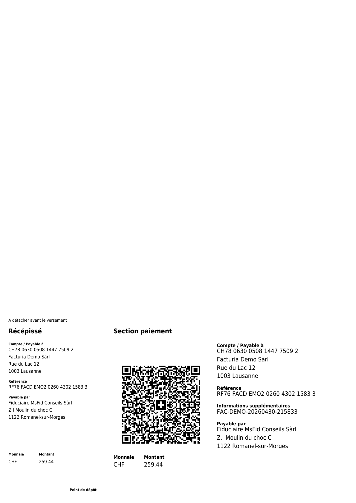 Deuxième page du PDF avec QR-facture suisse